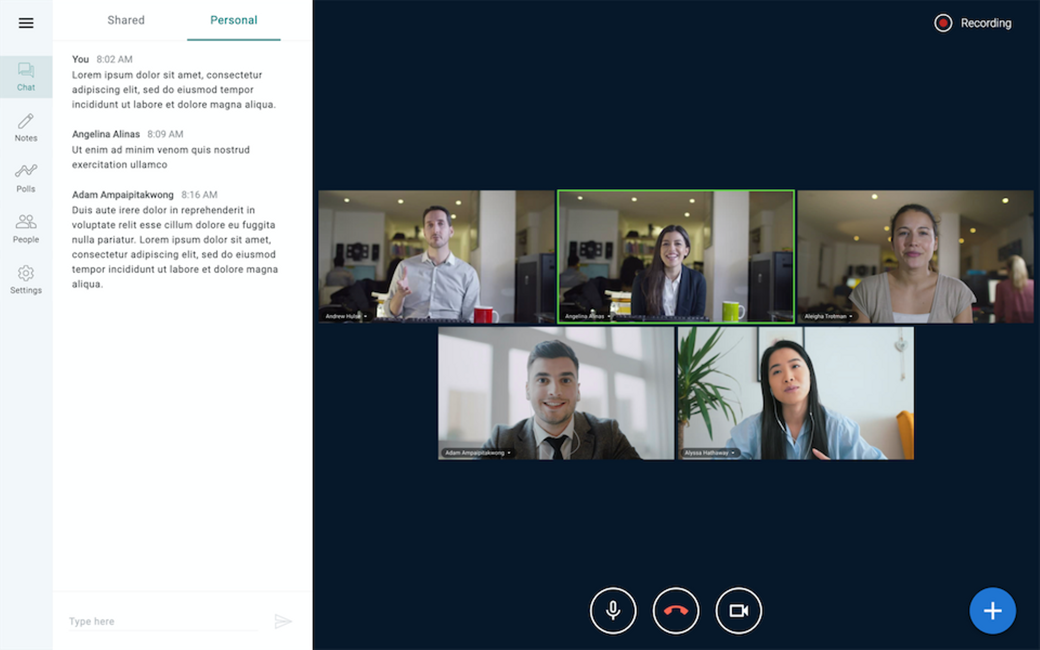 Live video conferencing with chat